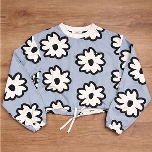 Vans Floral Blue and White Cropped Sweatshirt Drawstring Waist size M